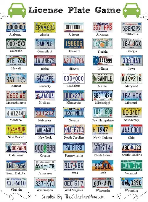 Printable License Plate Game