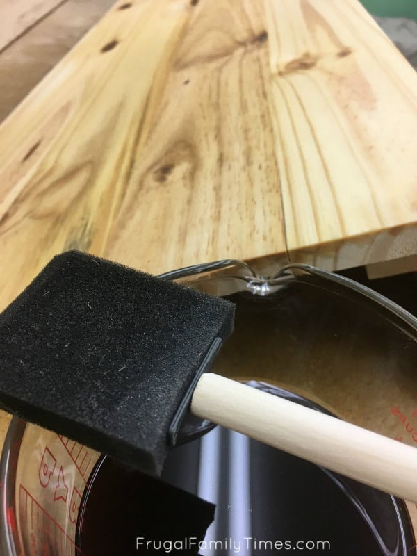 DIY reclaimed wood stain first coat