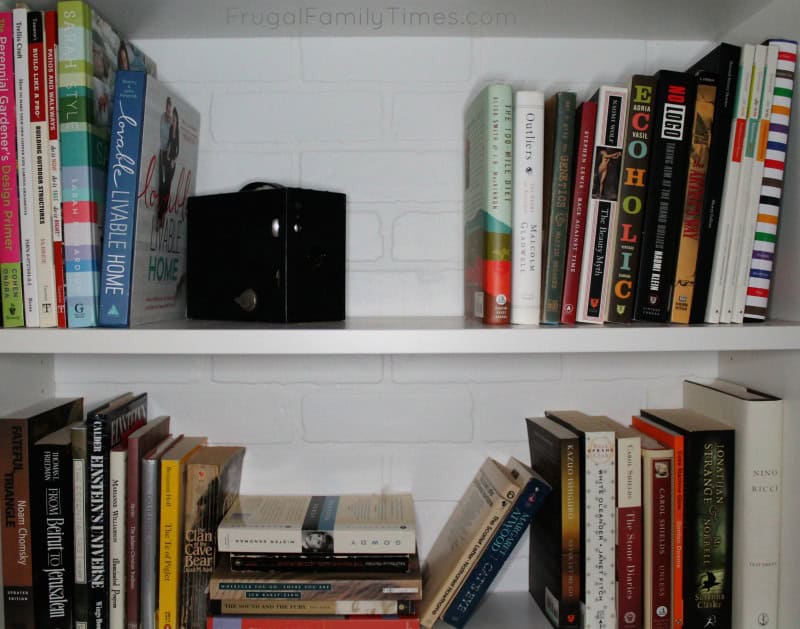 diy brick backed bookshelf