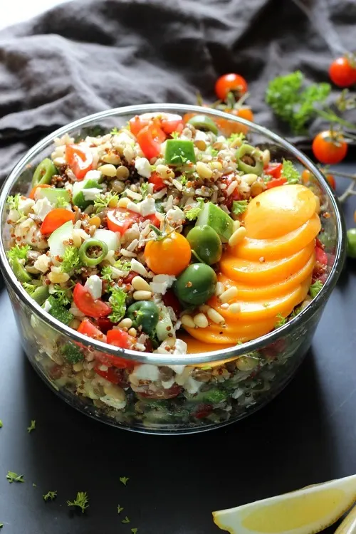 Mediterranean Lentil Quinoa Rice Salad