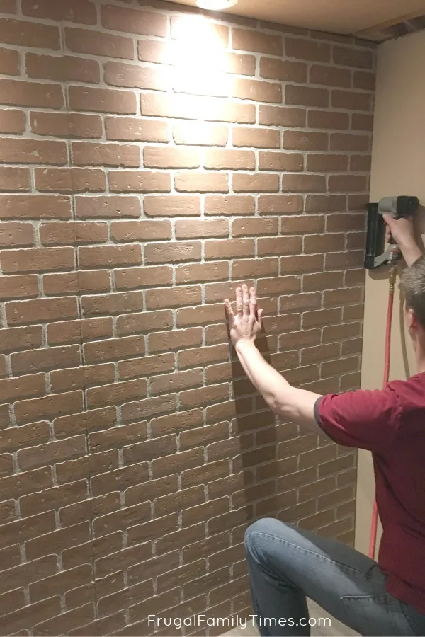 basement faux brick wall nail in place