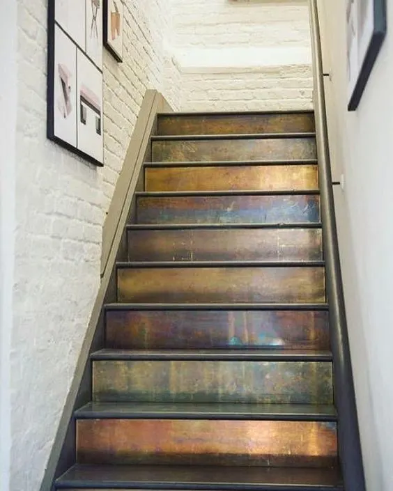 photo of copper stair risers with wood treads