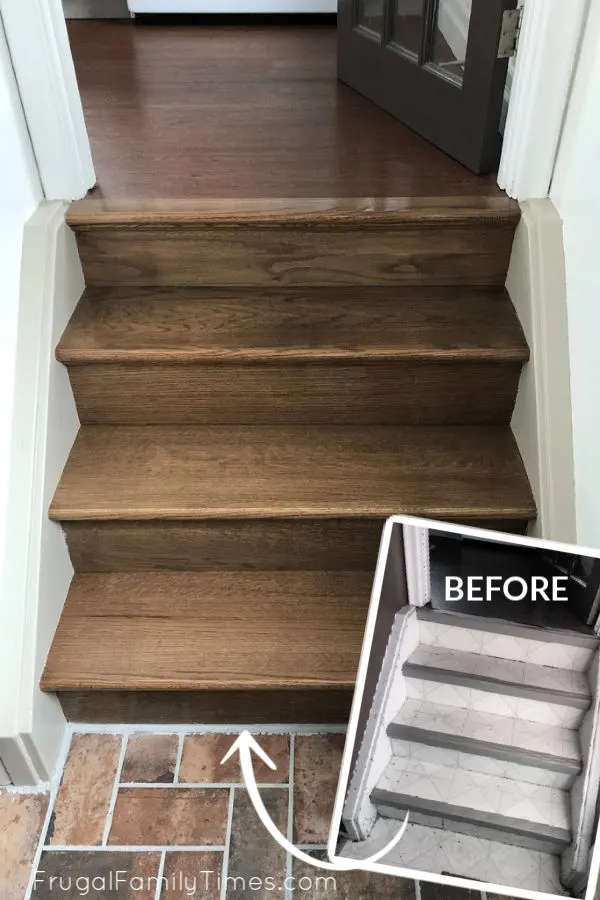 matching treads stair makeover after