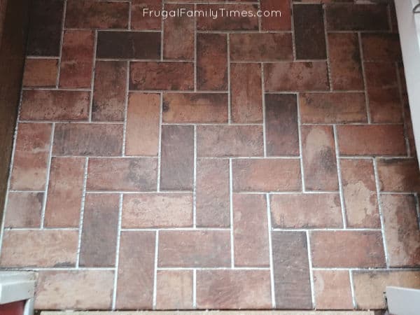 diy herringbone tile mudroom floor