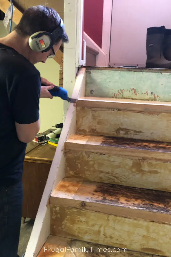 Preparing stairs for new wood treads and copper stair risers