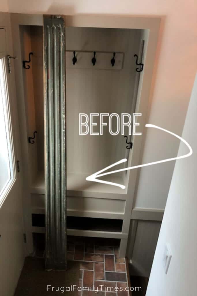 reclaimed wood coat rack from antique column before