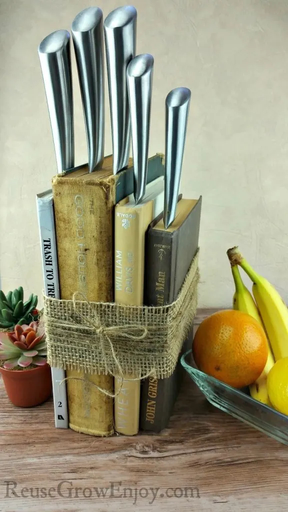 diy knife holder made upcycled books