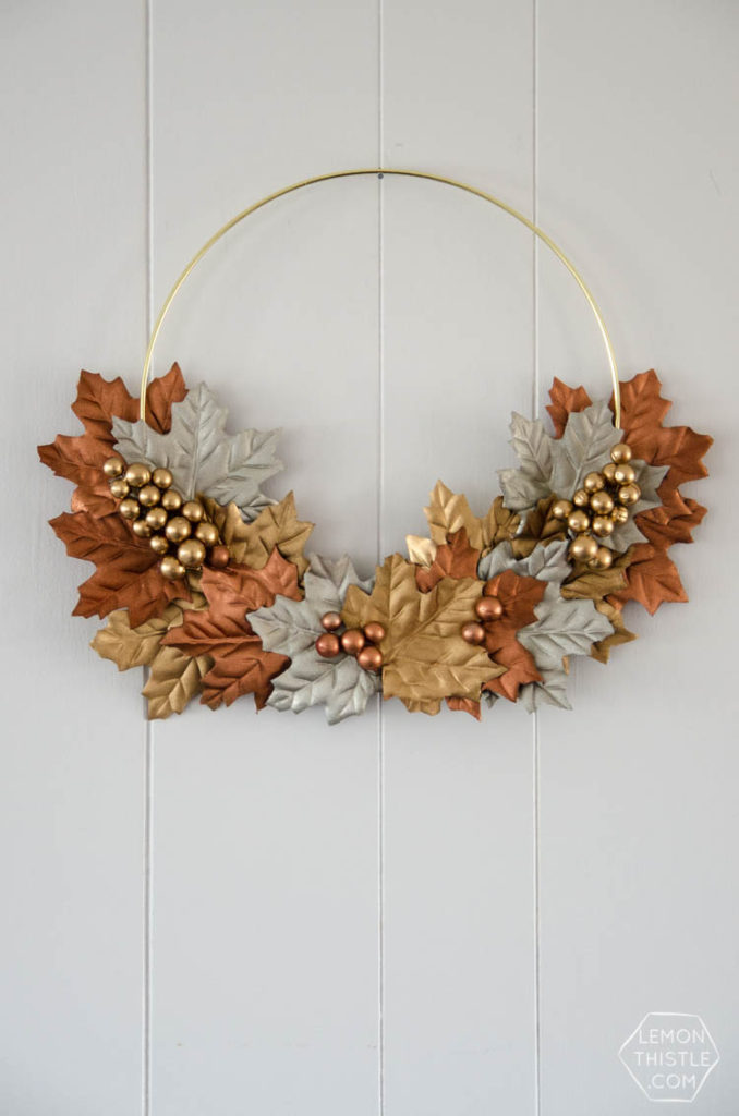 6. DIY Simple Metallic Autumn Wreath 