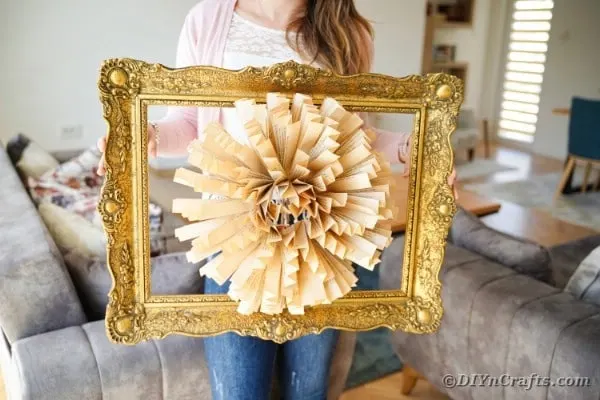 upcycled book page wreath flower fan
