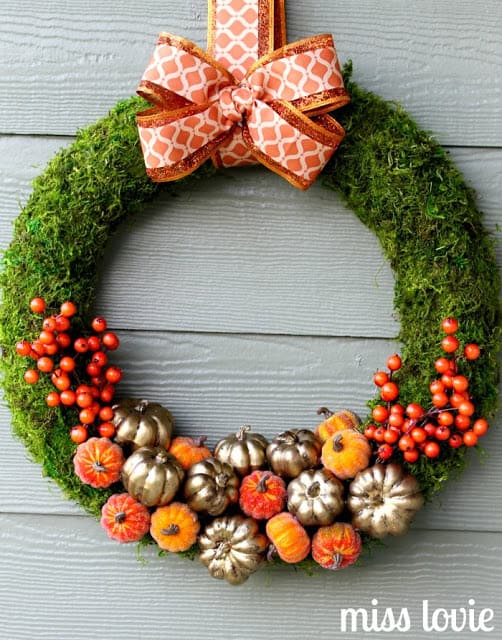 13. Gold & Orange Pumpkin Patch Wreath from Miss Lovie Creations