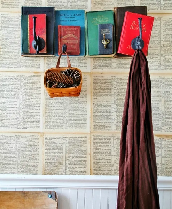 repurposed books coat rack