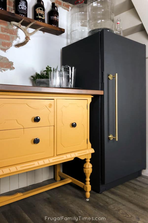 diy black fridge paint hack with sideboard wet bar