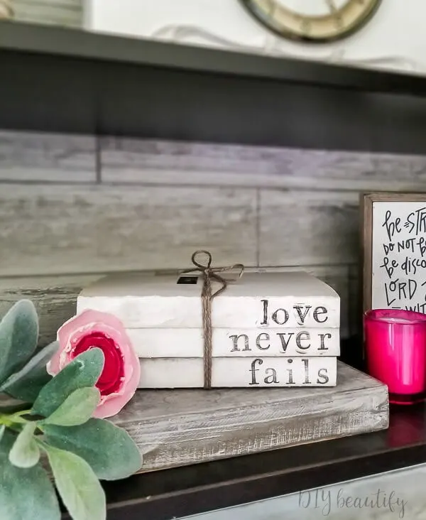 upcycled books with stamped words