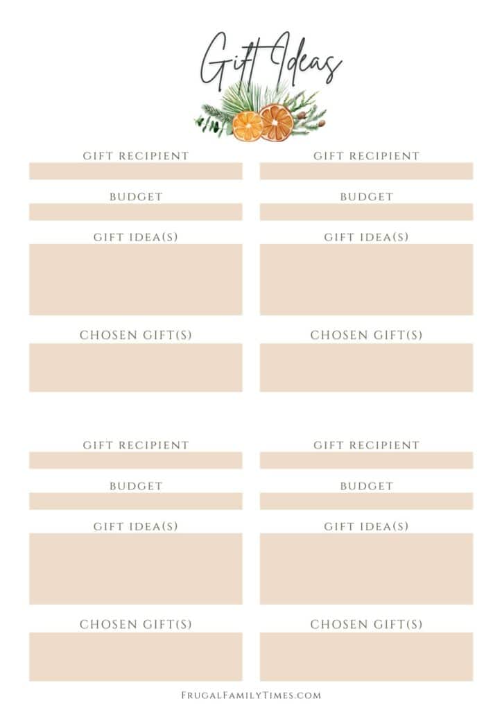 Christmas Gift Ideas Printable Free