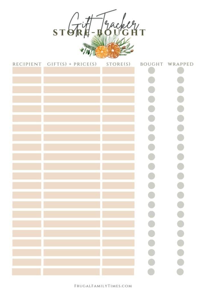 Christmas Gift Tracker printable free
