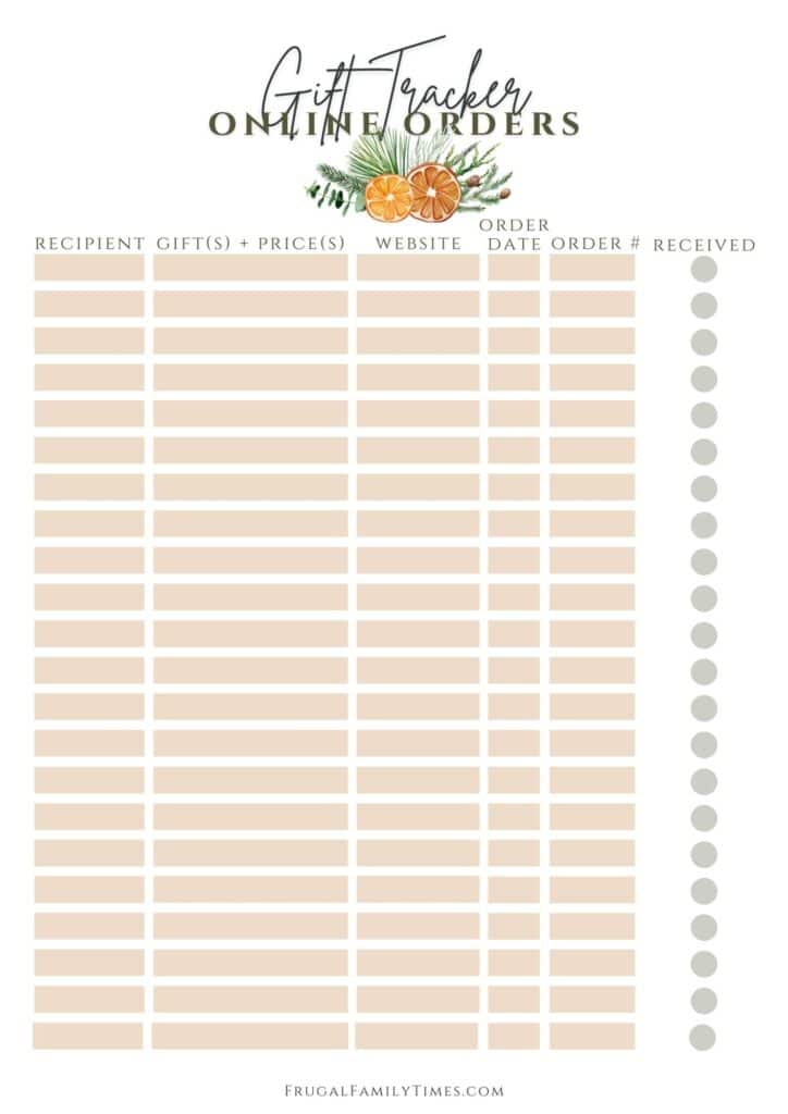 Christmas Gift Tracker printable free