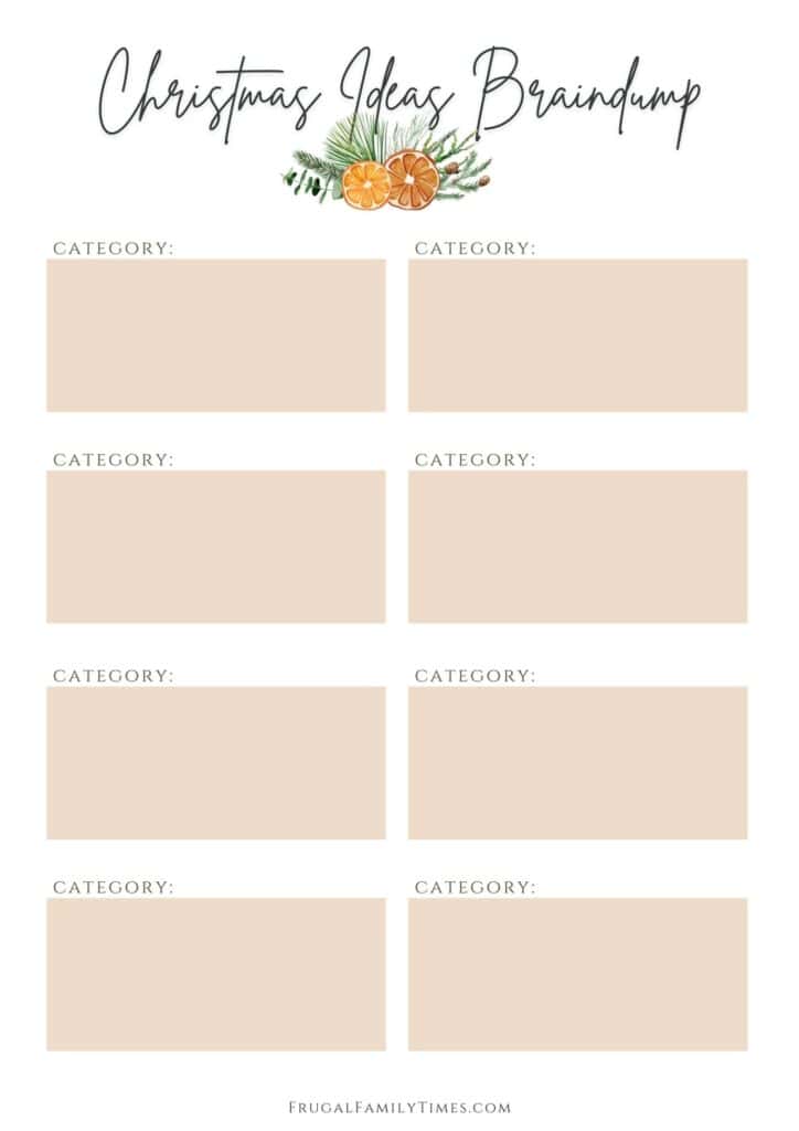 Christmas Ideas brain dump printable free