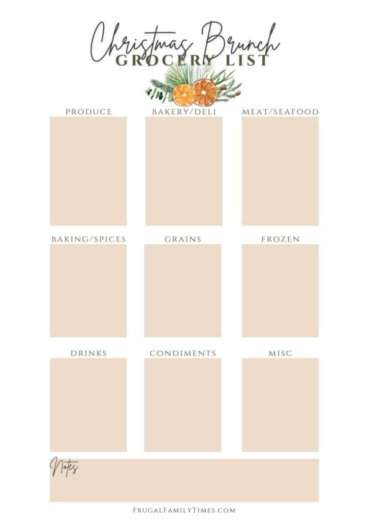 Christmas brunch grocery list printable free