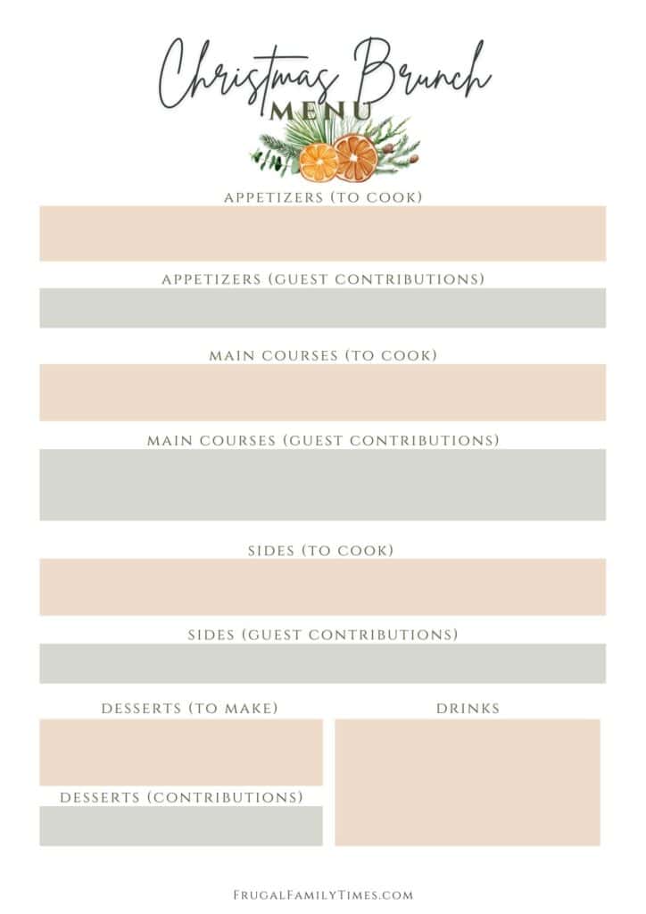 Christmas Brunch Menu printable free