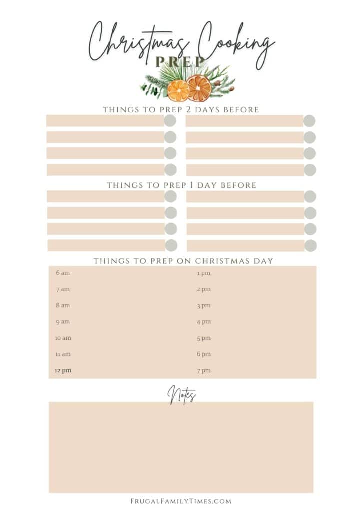Christmas Dinner Cooking Prep printable free