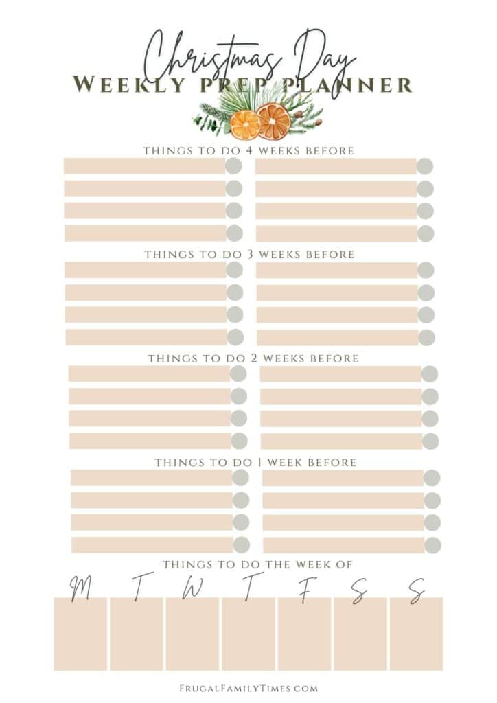 Christmas Dinner Weekly Prep Planner