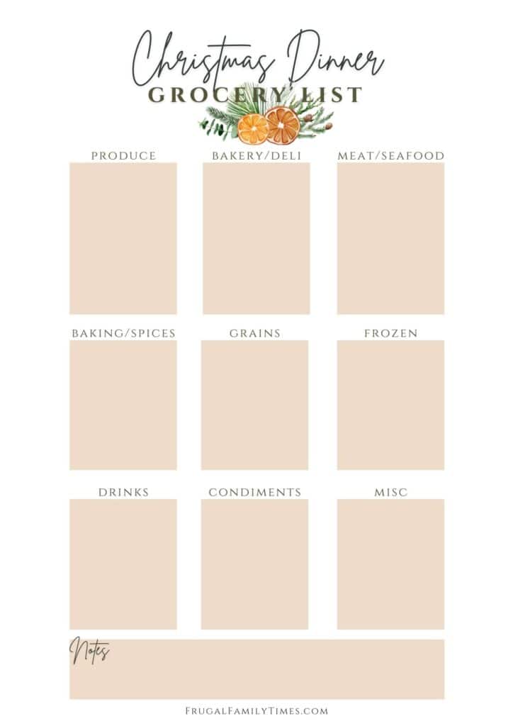 printable christmas dinner grocery list