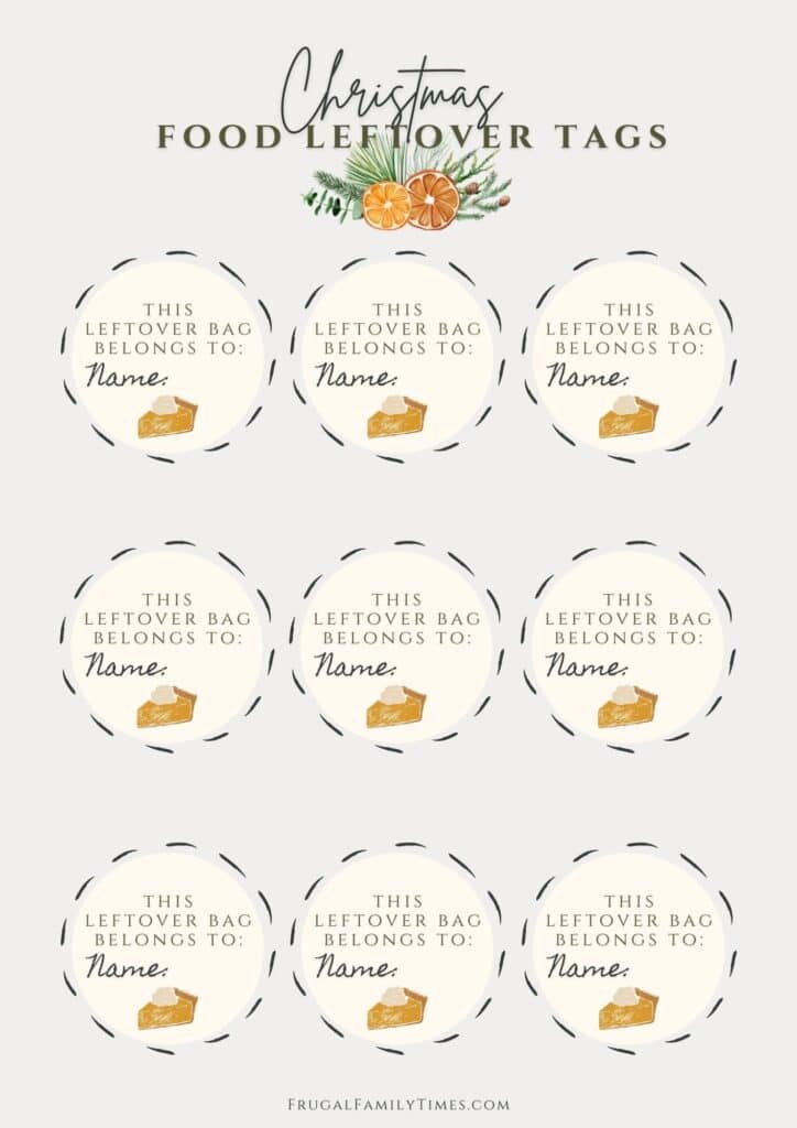 Christmas Leftover Food tags printable free