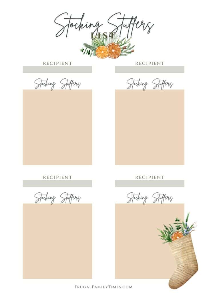 Christmas Stocking Stuffer List printable free