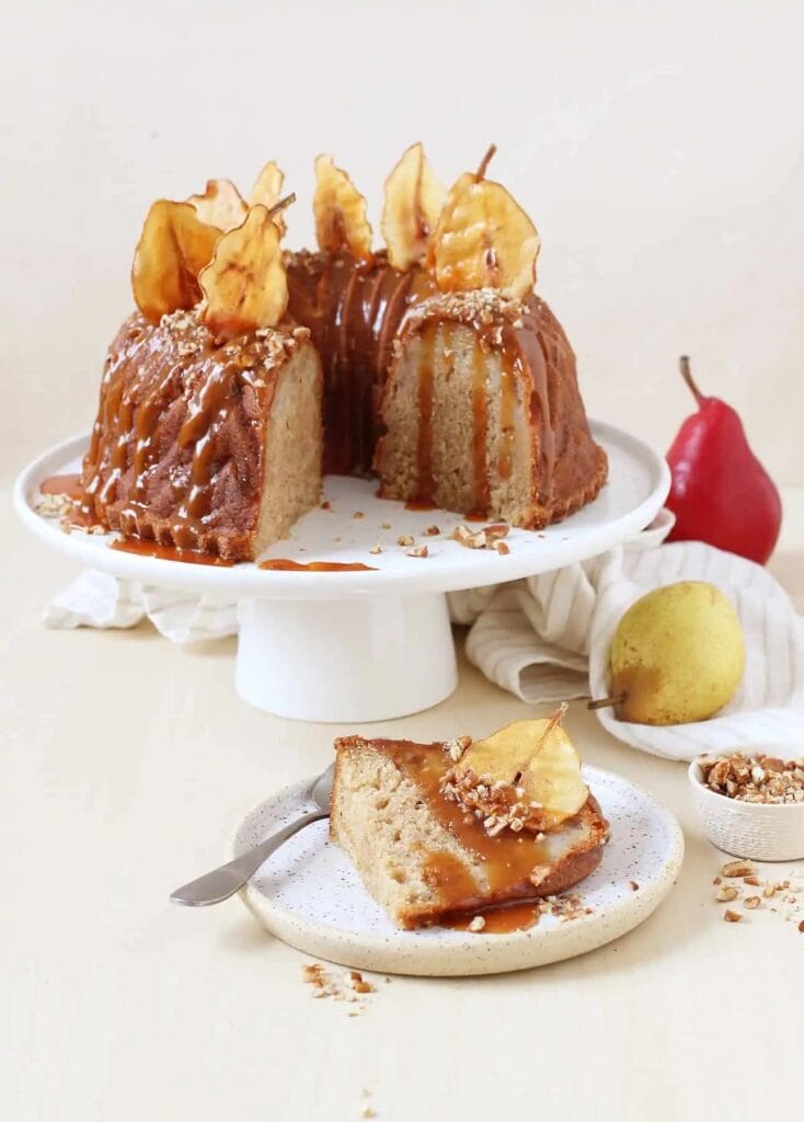  Spiced Pear Bundt Cake with Salted Caramel Sauce 