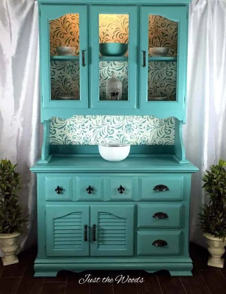 Sea Foam & Stencil China Cabinet