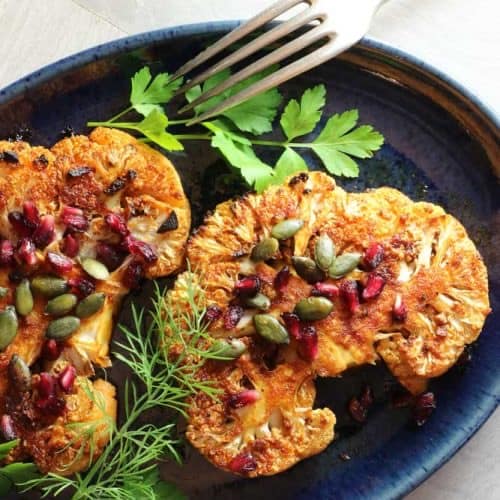 Roasted Spiced Cauliflower Steaks with Pomegranate 