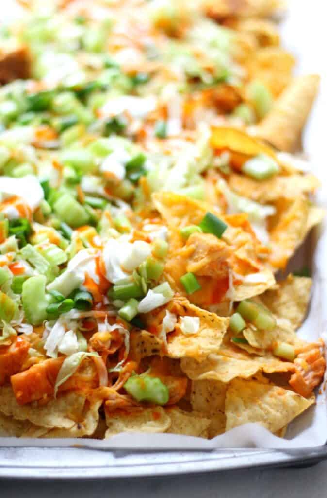 Sheet Pan Vegan Buffalo Chicken Nachos