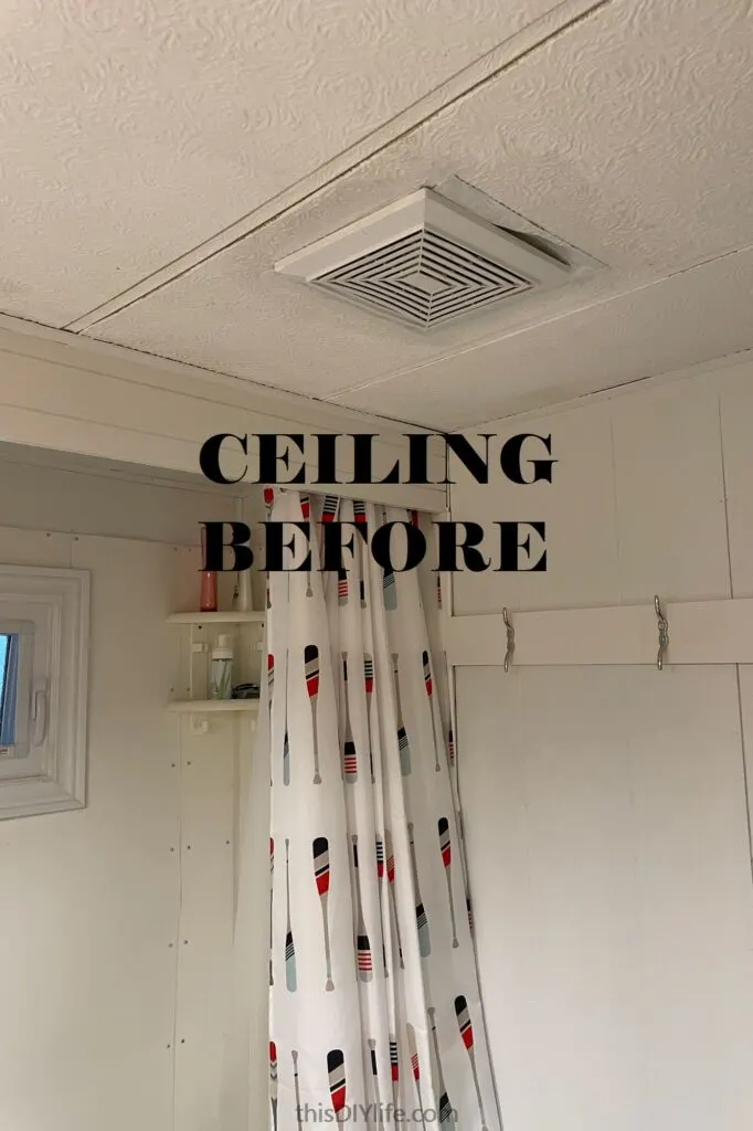 Tongue and Groove Cedar Ceiling Planks ~ How to Install this Simple, Beautiful Bathroom Ceiling Idea 4 ugly ceiling before DIY