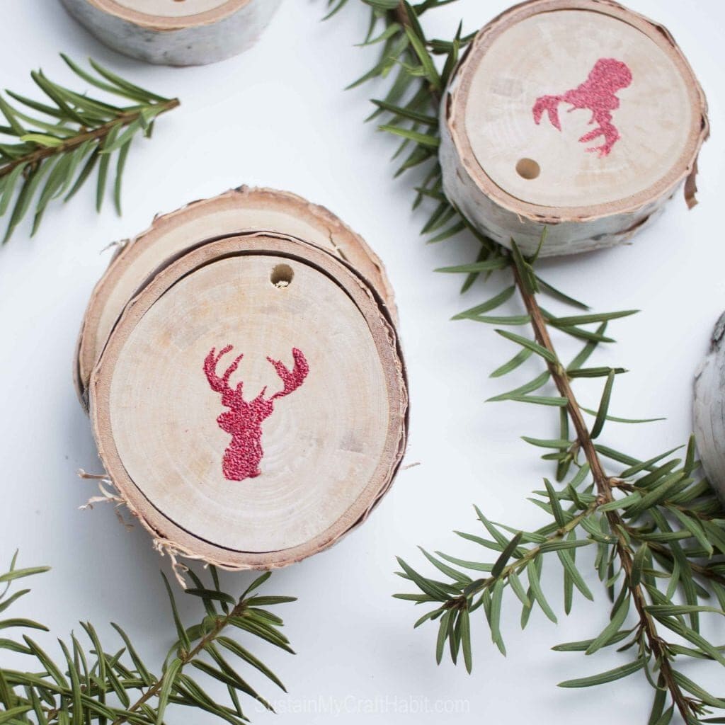 Gorgeous Glittering Wood Slice Ornament 