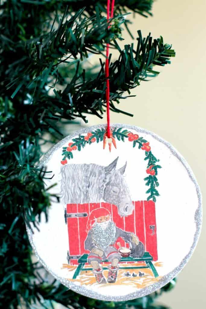 Vintage Coasters Turned Glitter Ornaments 