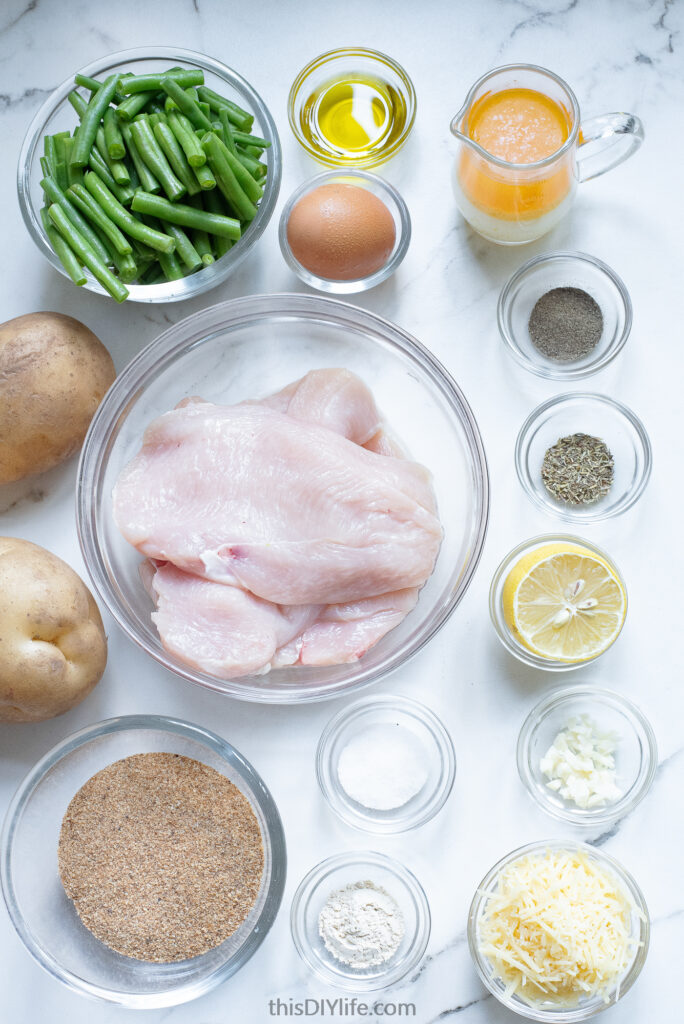 ingredients for garlic parmesan chicken and potatoes