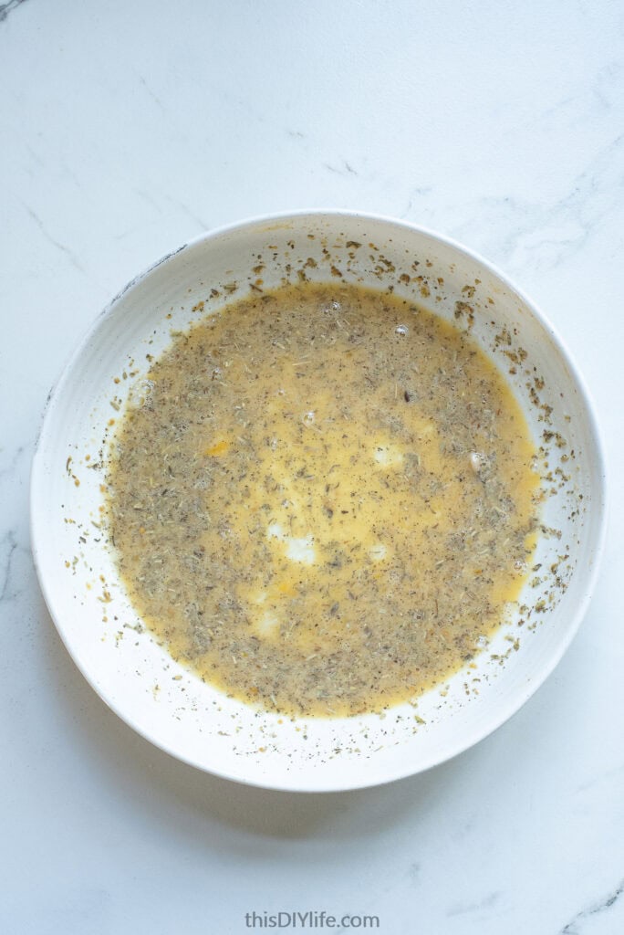 egg, lemon juice, garlic, Italian Seasonings, salt and pepper