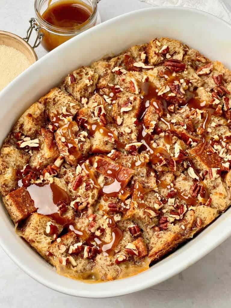 Vegan Bread Pudding with Butterscotch Sauce