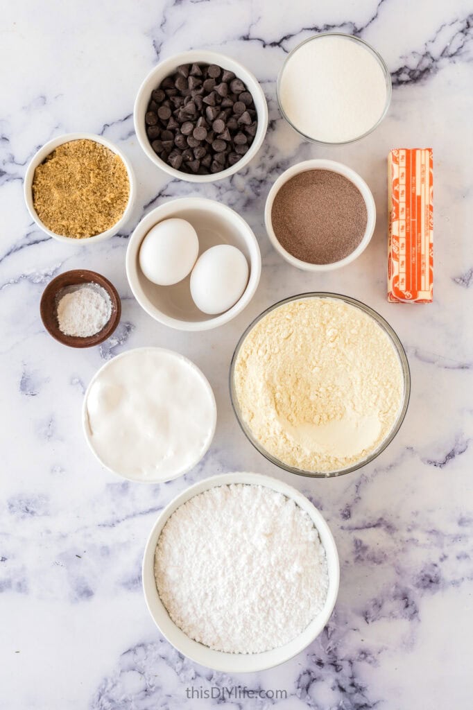 ingredients for hot chocolate and marshmallow cookies