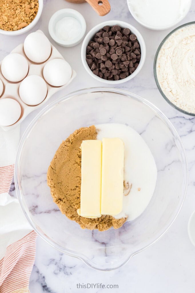 ingredients for stuffed smores chocolate chip cookies