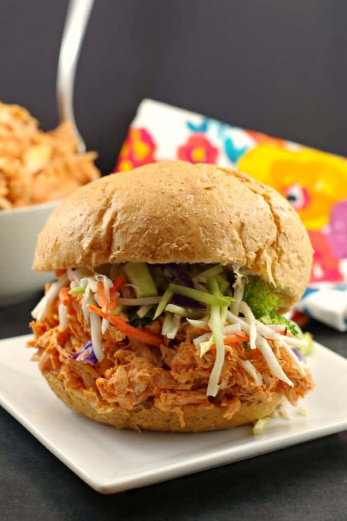 No Cook Shredded Buffalo Chicken Sandwich
