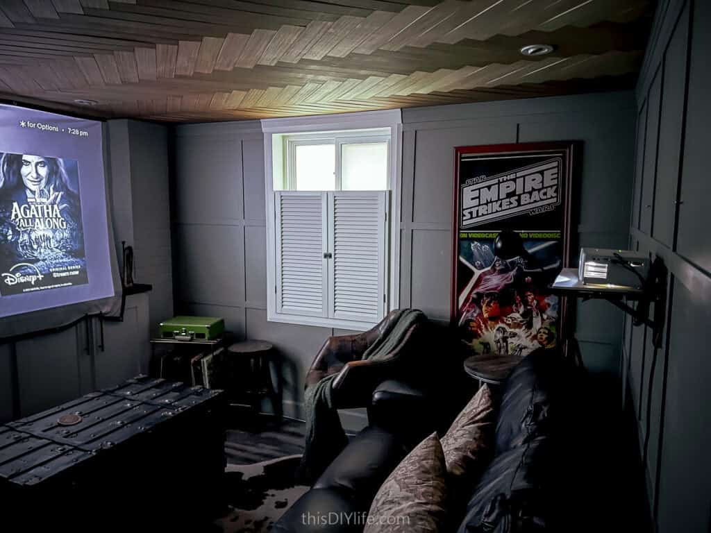 diy home theater with projector shelf