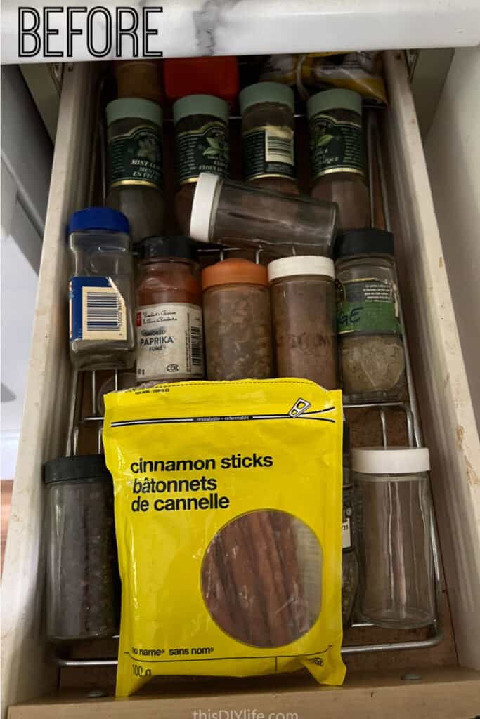 before spice drawer organization
