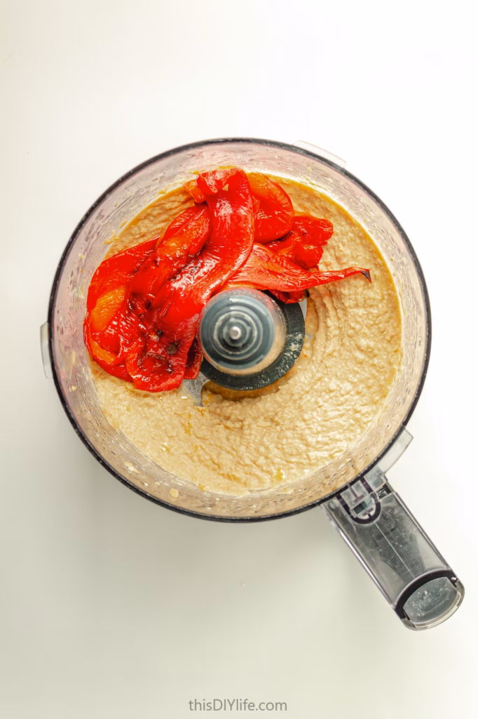Roasted Red Pepper Hummus in blender