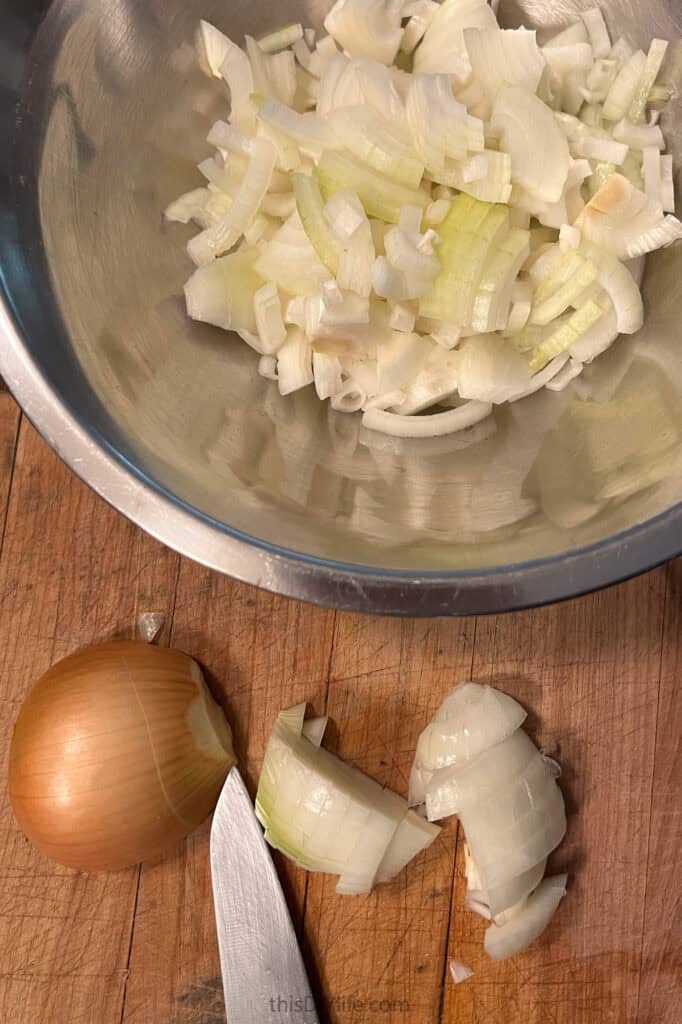 Chopping onions for bhaji