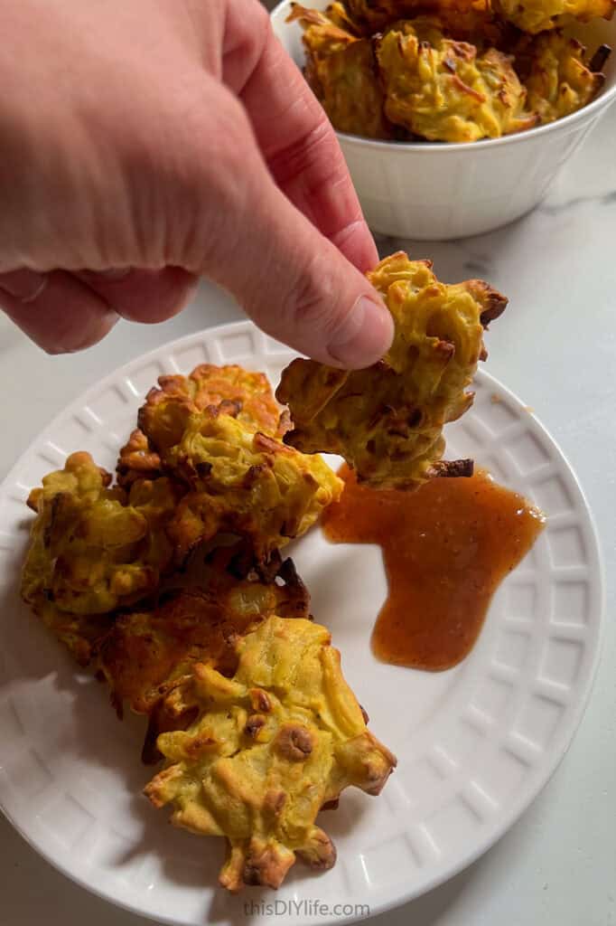 dip baked onion bhajis in tamarind sauce