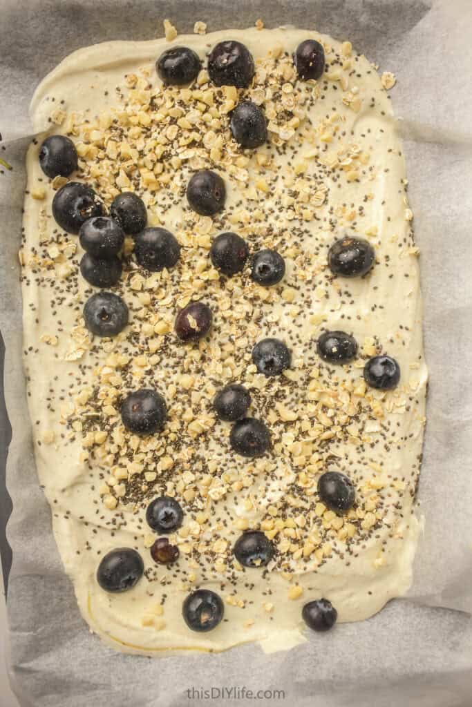 ready for freezing High Protein Blueberry Yogurt Bark