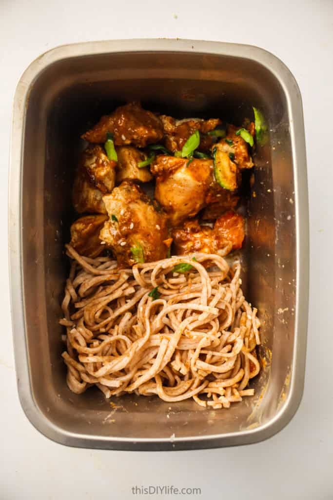 Roasted Vegetable Thai Peanut Chicken and Noodle bowls