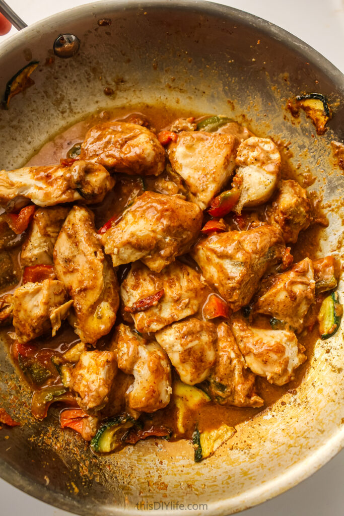 high protein Roasted Vegetable Thai Peanut Chicken and Noodles