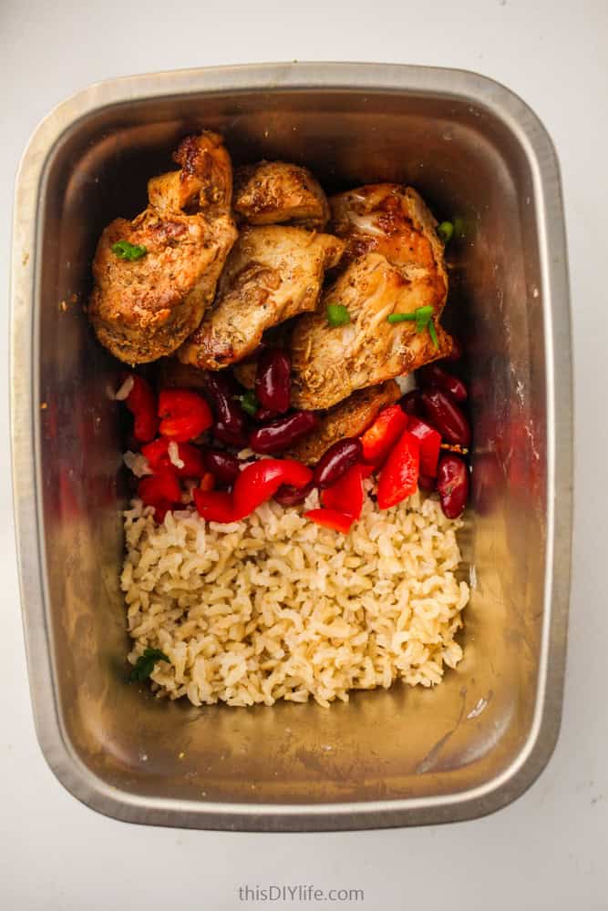 jerk chicken coconut rice meal prep bowls